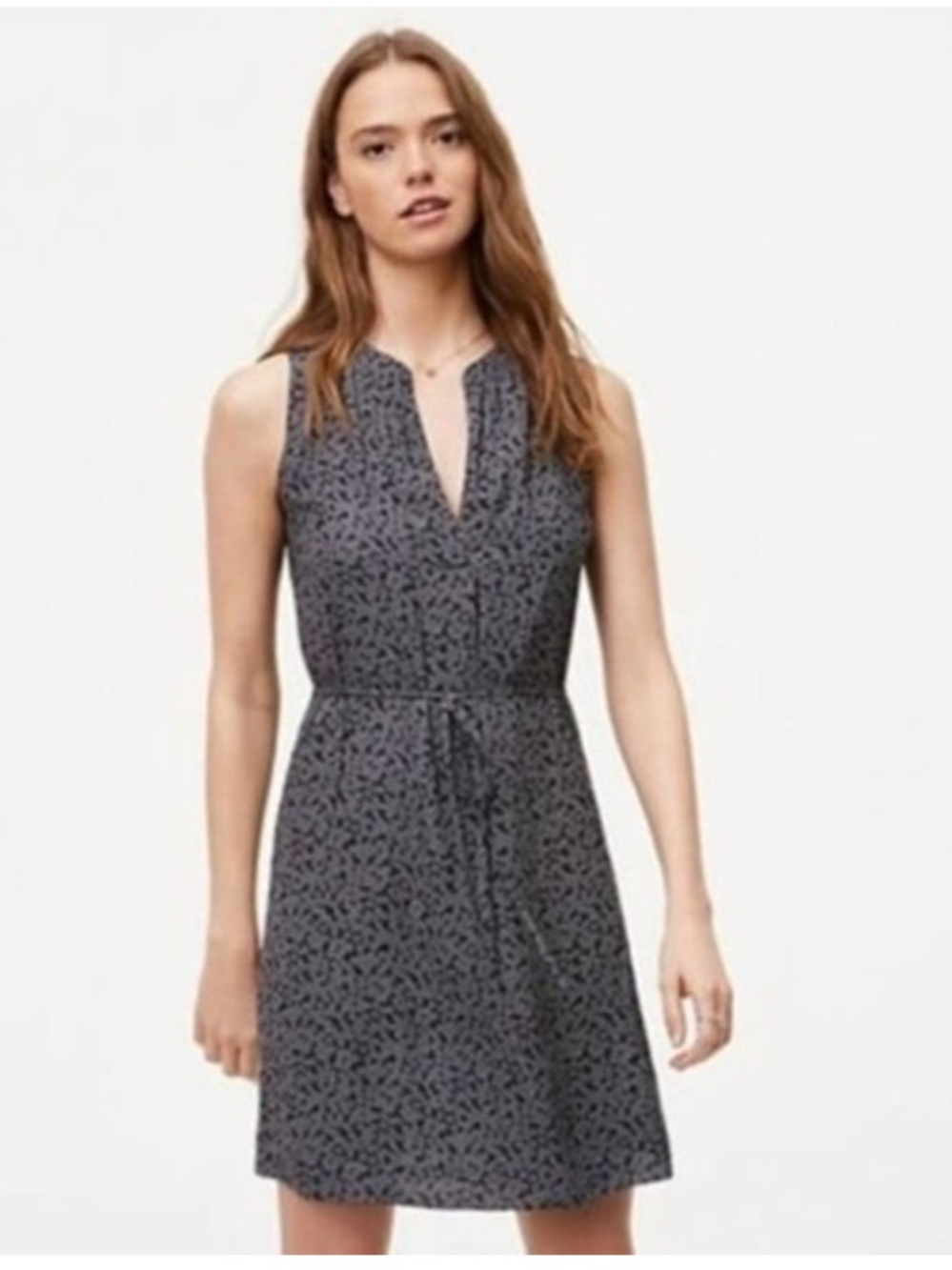LOFT Charcoal Sleeveless Mini Dress with Subtle Print